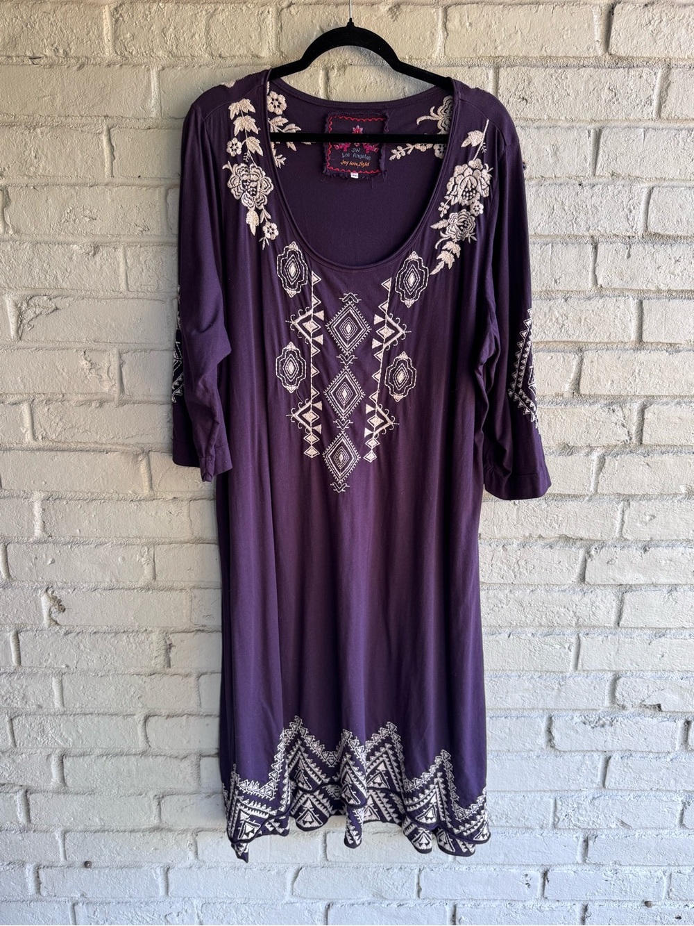 JOHNNY WAS Western Peasant Ranch Rodeo Romantic Sz 2X Purple w/Creme Embroidery